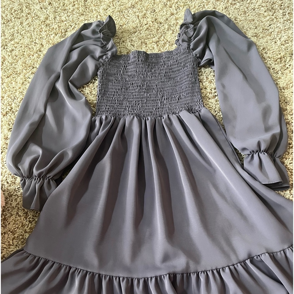 purple flowy dress